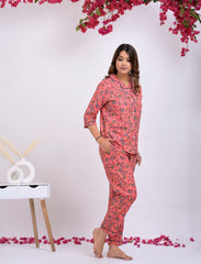 "Coral Garden" Printed Viscose Night Suit