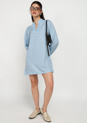 "Skyline Drift" Striped Shift Dress – Sky Blue