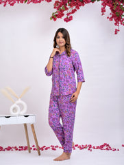 "Bougainvillea Bloom" Printed Viscose Night Suit