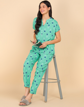 "Mint Bloom" Pure Cotton Night Suit