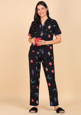"Cosmic Chill" Viscose Printed Night Suit
