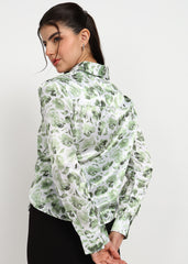 "Olive Whisper" Satin Tie-Front Shirt – Olive Green