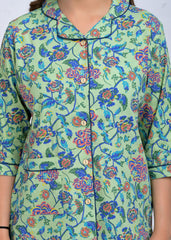 "Mint Bloom" Printed Viscose Night Suit