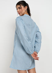 "Skyline Drift" Striped Shift Dress – Sky Blue