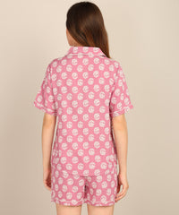 Half Sleeves Shirt & Short Set In Pink Color - Viscose