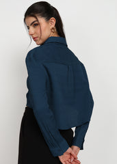 "Teal Current" Textured Button-Down Shirt – Teal Blue