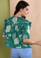 "Botanic Breeze" Pure Cotton Ruffle Top
