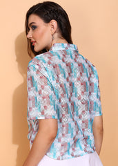 "Cotton Candy Grid" Sheer Oversized Shirt