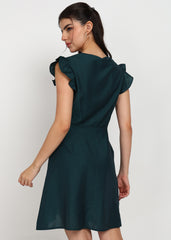 "Midnight Flutter" Solid Short Teal Dress