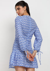 “Indigo Chevron” Polyester Mini Dress