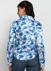 "Blue Mirage" Satin Tie-Front Shirt – Royal Blue