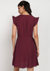 "Cherry Whirl" Solid Short Dress – Maroon