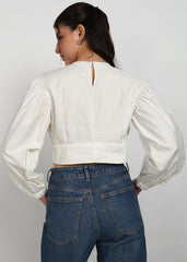 "Ivory Whisper" Gathered Cotton Satin Crop Top – Ivory