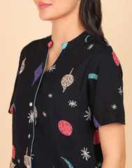 "Cosmic Chill" Viscose Printed Night Suit