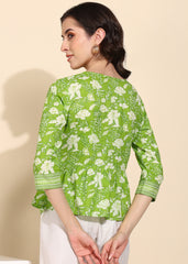 "Lime Meadow" Pure Cotton Floral Top