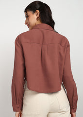 "Amber Tide" Textured Button-Down Shirt – Rust
