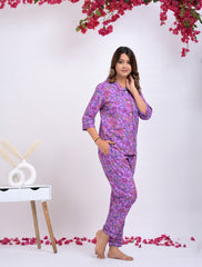"Bougainvillea Bloom" Printed Viscose Night Suit