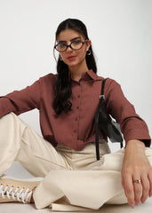"Amber Tide" Textured Button-Down Shirt – Rust