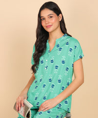 "Mint Bloom" Pure Cotton Night Suit