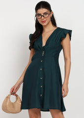 "Midnight Flutter" Solid Short Teal Dress