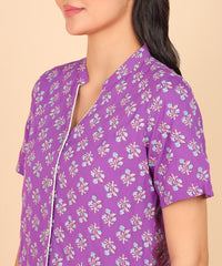 "Rosy Breeze" Printed Viscose Night Suit