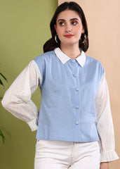 "Frosted Sky" Cotton Panel Shirt