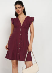 "Cherry Whirl" Solid Short Dress – Maroon