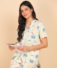 "Space Snooze" Viscose Printed Night Suit