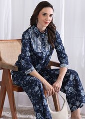 "Indigo Bloom" Pure Cotton Co-ord Set