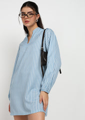 "Skyline Drift" Striped Shift Dress – Sky Blue