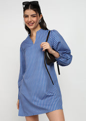 "Blue Breeze" Striped Shift Dress – Navy Blue