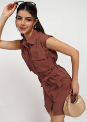 "Rust Reverie" Sleeveless Shirt Dress