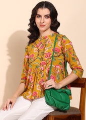 "Golden Garden" Printed Flared Top