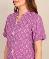 Half Sleeves Shirt & Short Set In Purple Color - Viscose