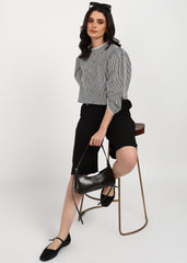 "Midnight Petals" Polyester Striped Top