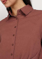 "Amber Tide" Textured Button-Down Shirt – Rust