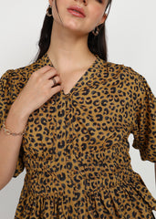 "Savannah Muse" Leopard Smocked Peplum Top – Mustard