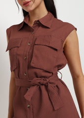 "Rust Reverie" Sleeveless Shirt Dress
