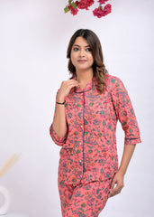 "Coral Garden" Printed Viscose Night Suit
