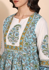 "Blue Orchard" Pure Cotton Printed Top