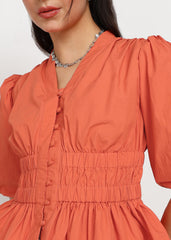 "Coral Ember" Smocked Peplum Top – Coral