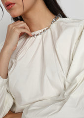 "Ivory Whisper" Gathered Cotton Satin Crop Top – Ivory