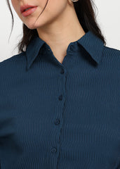 "Teal Current" Textured Button-Down Shirt – Teal Blue