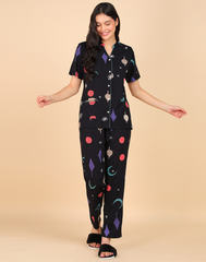 "Cosmic Chill" Viscose Printed Night Suit