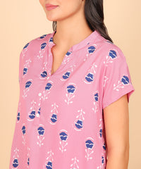 "Pink Pause" Viscose Printed Night Suit