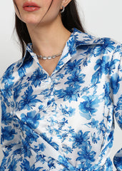"Blue Mirage" Satin Tie-Front Shirt – Royal Blue