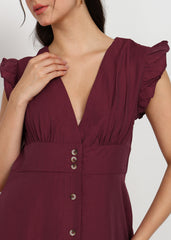 "Cherry Whirl" Solid Short Dress – Maroon