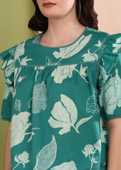 "Botanic Breeze" Pure Cotton Ruffle Top