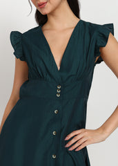 "Midnight Flutter" Solid Short Teal Dress