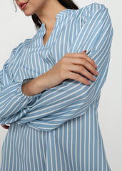 "Skyline Drift" Striped Shift Dress – Sky Blue